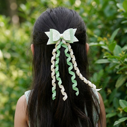Dangler Hair-pin with Fancy Shimmer Bow for Party -  Sea Green
