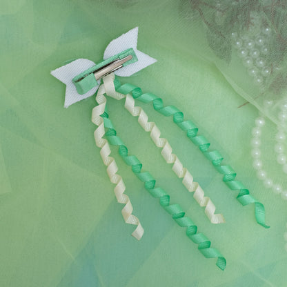 Dangler Hair-pin with Fancy Shimmer Bow for Party -  Sea Green (1 Dangler on Alligator clip )