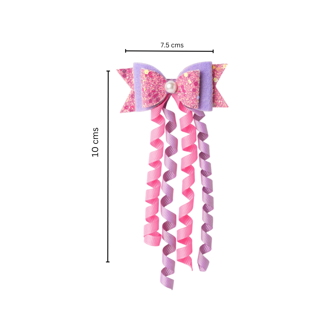 Dangler Hair-pin with Fancy Shimmer Bow for Party -  Pink, Purple