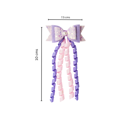 Dangler Hair-pin with Fancy Shimmer Bow for Party -  Light Pink, Purple