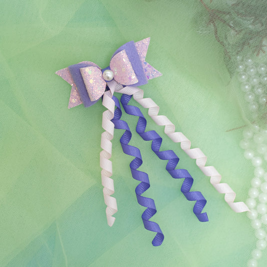 Dangler Hair-pin with Fancy Shimmer Bow for Party -  Light Pink, Purple (1 Dangler on Alligator clip )