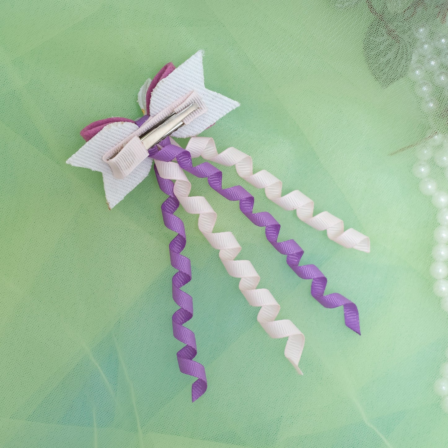 Dangler Hair-pin with Fancy Shimmer Bow for Party -  Light Blue, Light pink, Purple (1 Dangler on Alligator clip )