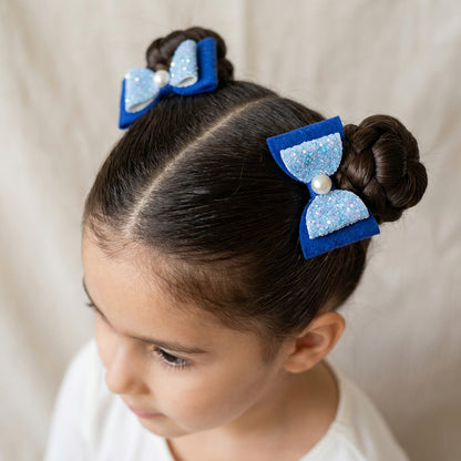 Combo: 1 Dangler Hair-pin and 2 Rubberbands with Fancy Shimmer Bow for Party -  Blue