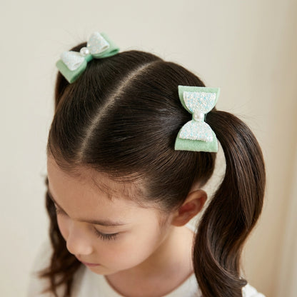 Combo: 1 Dangler Hair-pin and 2 Rubberbands with Fancy Shimmer Bow for Party -  Sea Green