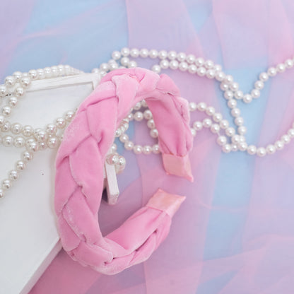 Velvet Braided Hair Band - Light Pink