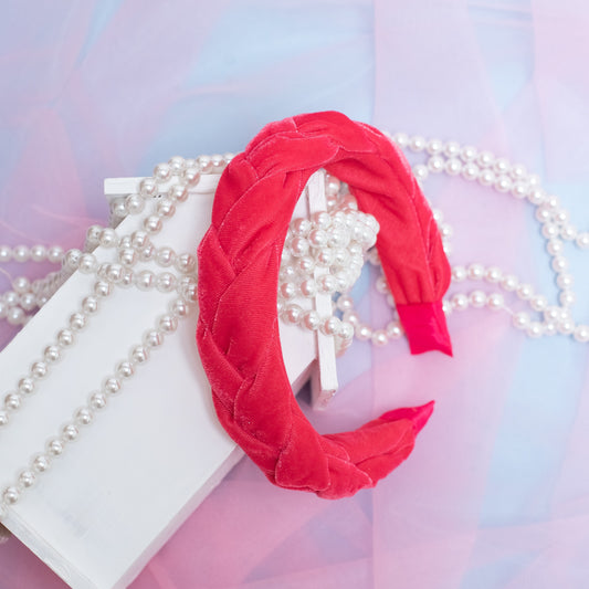Velvet Braided Hair Band - Pink ( 1 Single bow = 1 quantity)