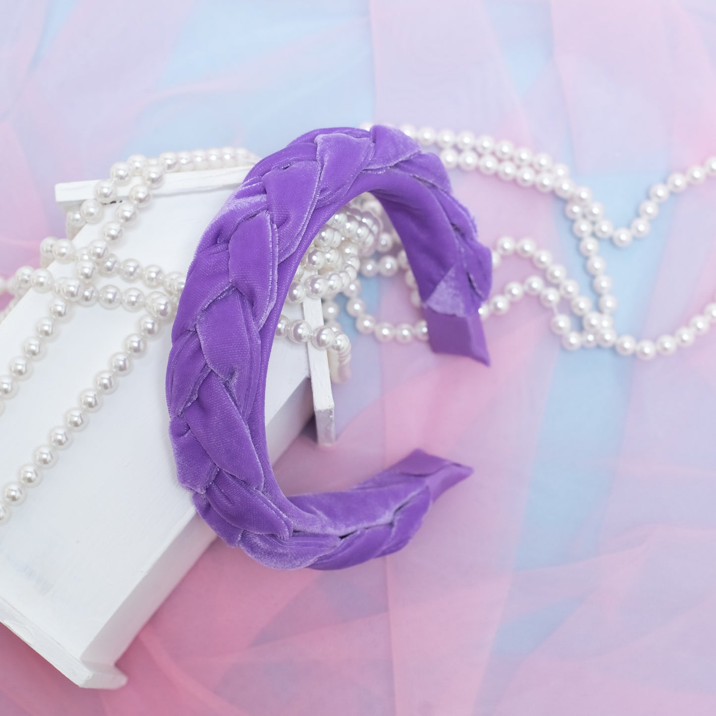 Velvet Braided Hair Band - Purple (1 Single bow = 1 quantity)