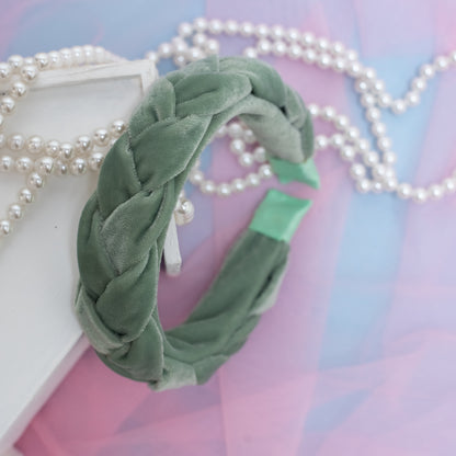 Velvet Braided Hair Band - Olive Green