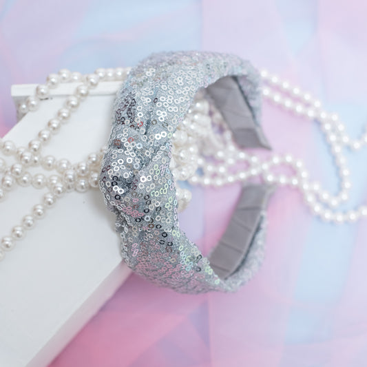 Party knotted hair band with sequins - Light Grey (1 single hair band = 1 quantity)