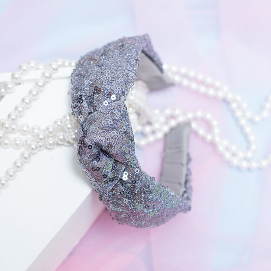 Party knotted hair band with sequins - Dark Grey