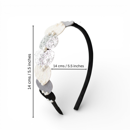 Dainty hairband with cascading hearts and pearl detailing - Black, Grey, White, Silver