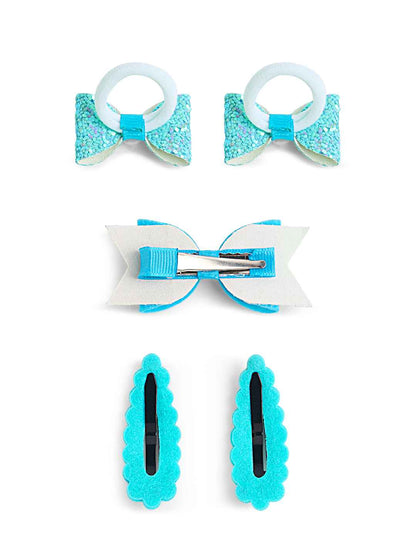 Free Size Glitter Rubber Bands Bow and Bow hair clips Pack of 5 - Blue