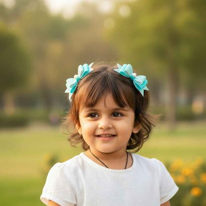 Free Size Glitter Rubber Bands Bow and Bow hair clips Pack of 5 - Blue