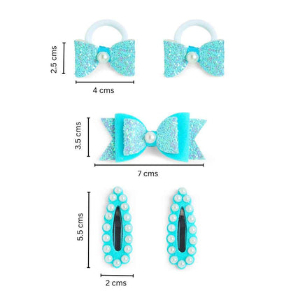 Free Size Glitter Rubber Bands Bow and Bow hair clips Pack of 5 - Blue