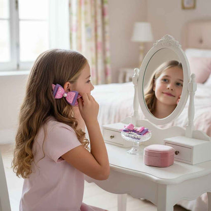 Free Size Glitter Rubber Bands Bow and Bow hair clips Pack of 5 - Pink, Purple