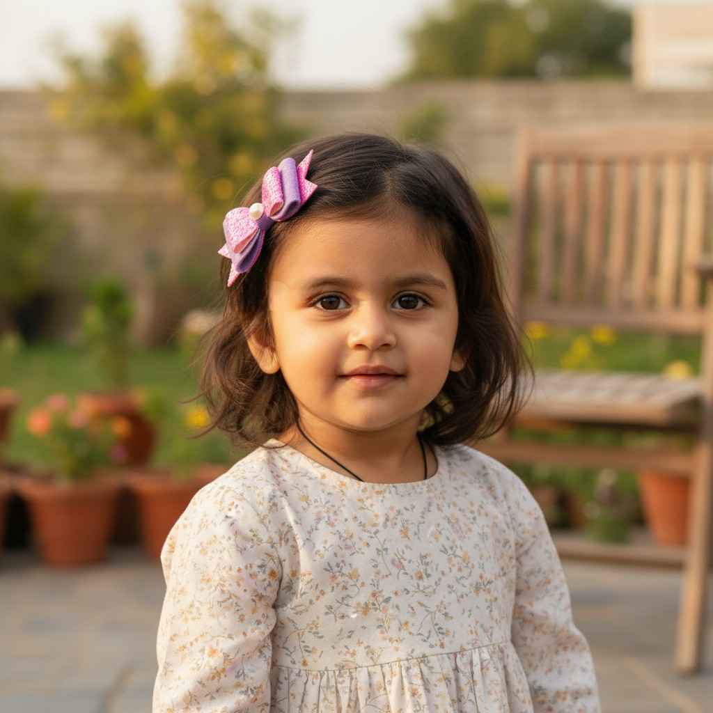 Free Size Glitter Rubber Bands Bow and Bow hair clips Pack of 5 - Pink, Purple