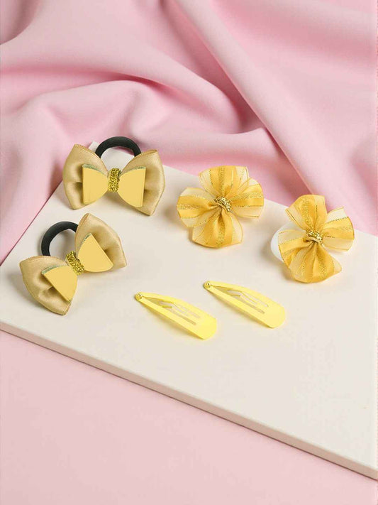 Christmas  Free Size Glitter Rubber Bands Bow and Bow hair clips Pack of 6 - Golden