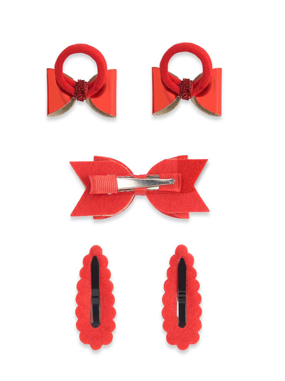 Christmas  Free Size Glitter Rubber Bands Bow and Bow hair clips Pack of 5 - Red