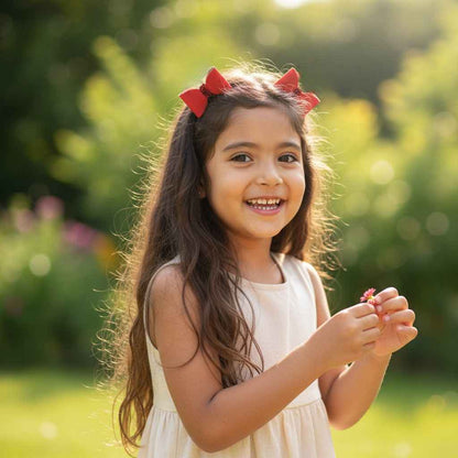 Christmas  Free Size Glitter Rubber Bands Bow and Bow hair clips Pack of 5 - Red