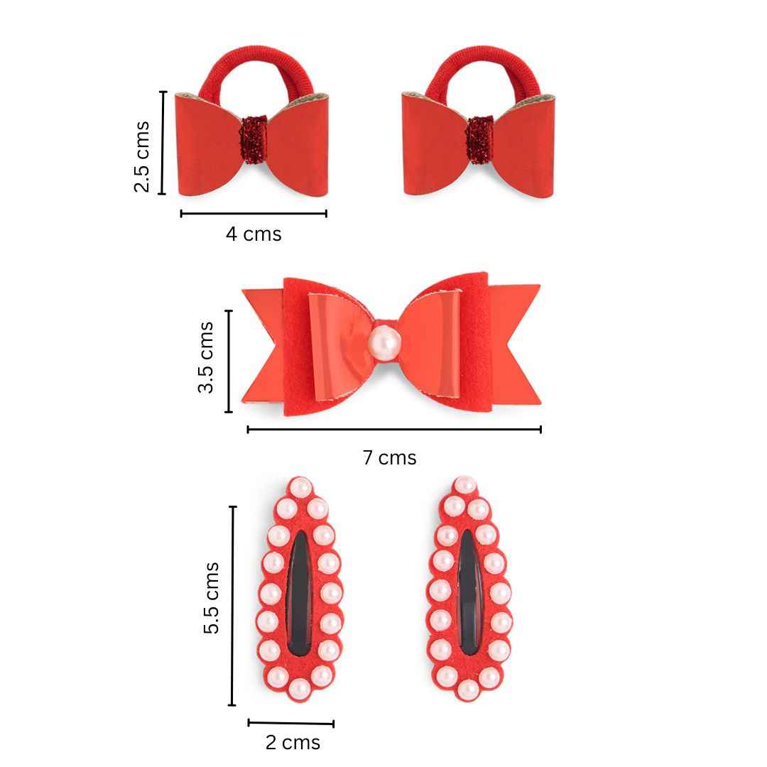 Christmas  Free Size Glitter Rubber Bands Bow and Bow hair clips Pack of 5 - Red