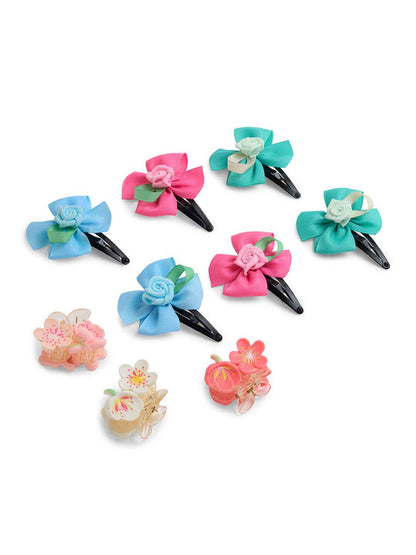 Pack of 9 Rose Flower Detailed Tic-tac Pins and flower Clutchers - Blue, Pink, Sea green