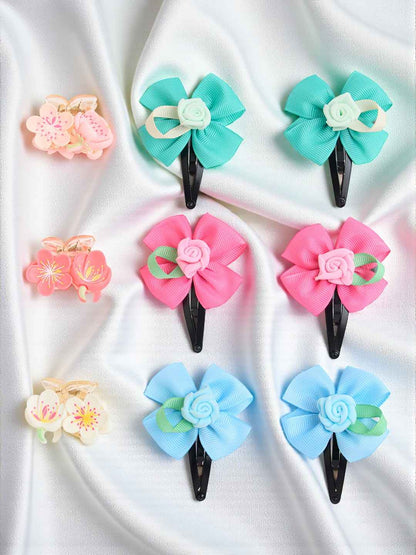 Pack of 9 Rose Flower Detailed Tic-tac Pins and flower Clutchers - Blue, Pink, Sea green