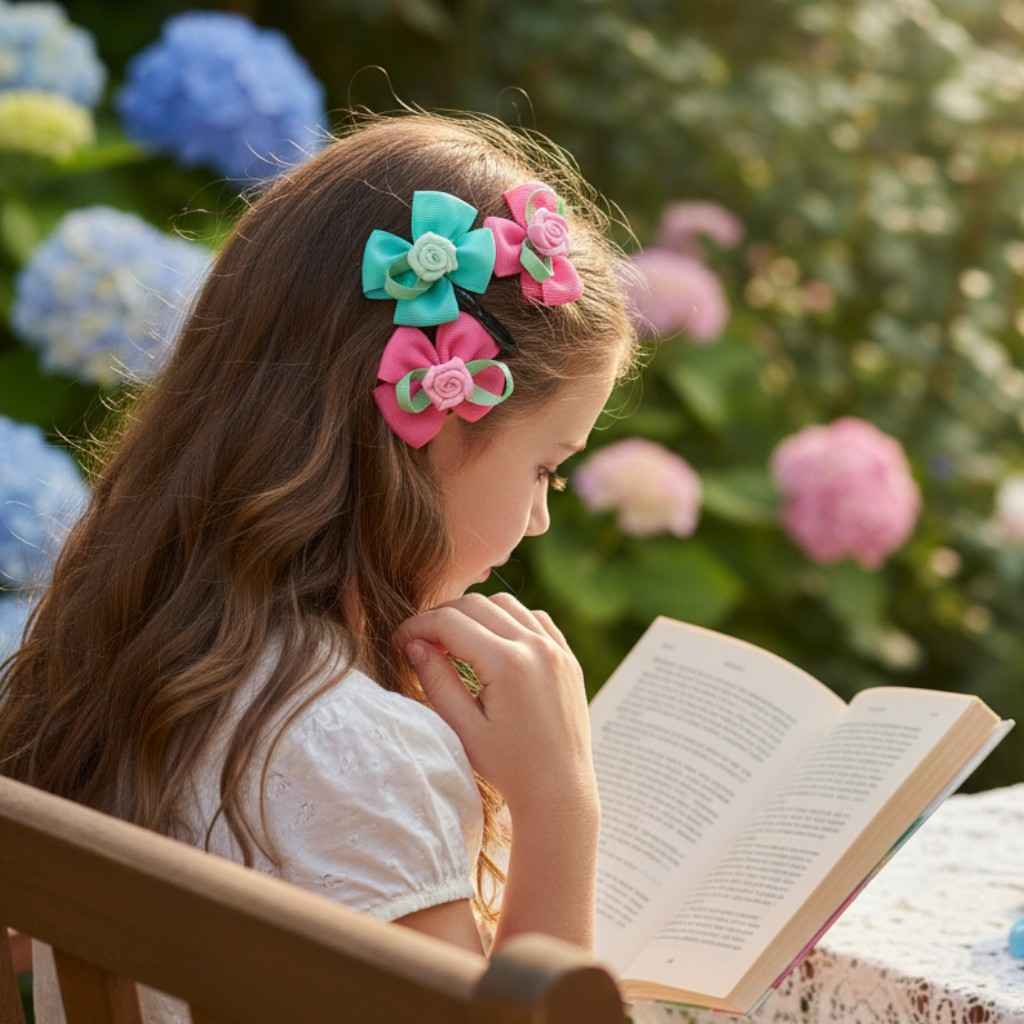 Pack of 9 Rose Flower Detailed Tic-tac Pins and flower Clutchers - Blue, Pink, Sea green