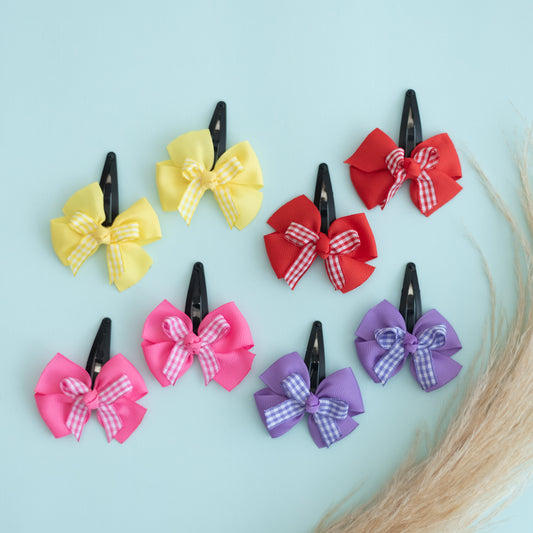 Combo: Checkered bow design tic-tac pins - Yellow, Pink, Red, Purple