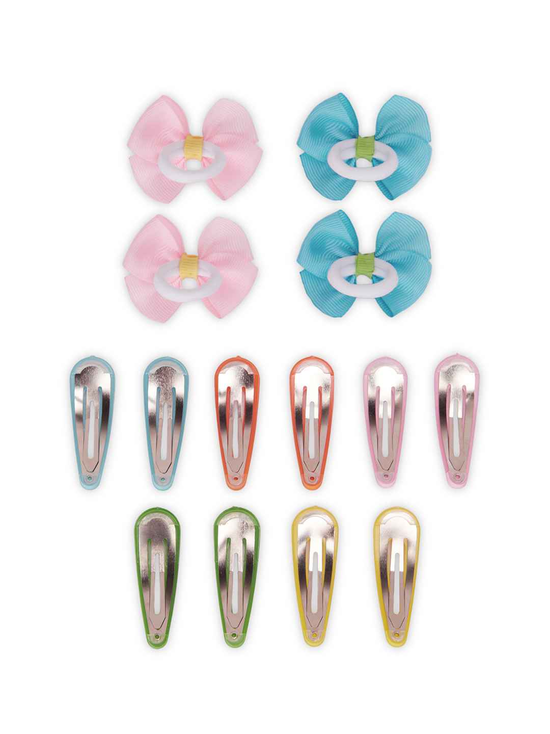 Pack of 5 pairs snap clips and 2 pairs rubberbands - Multicolor