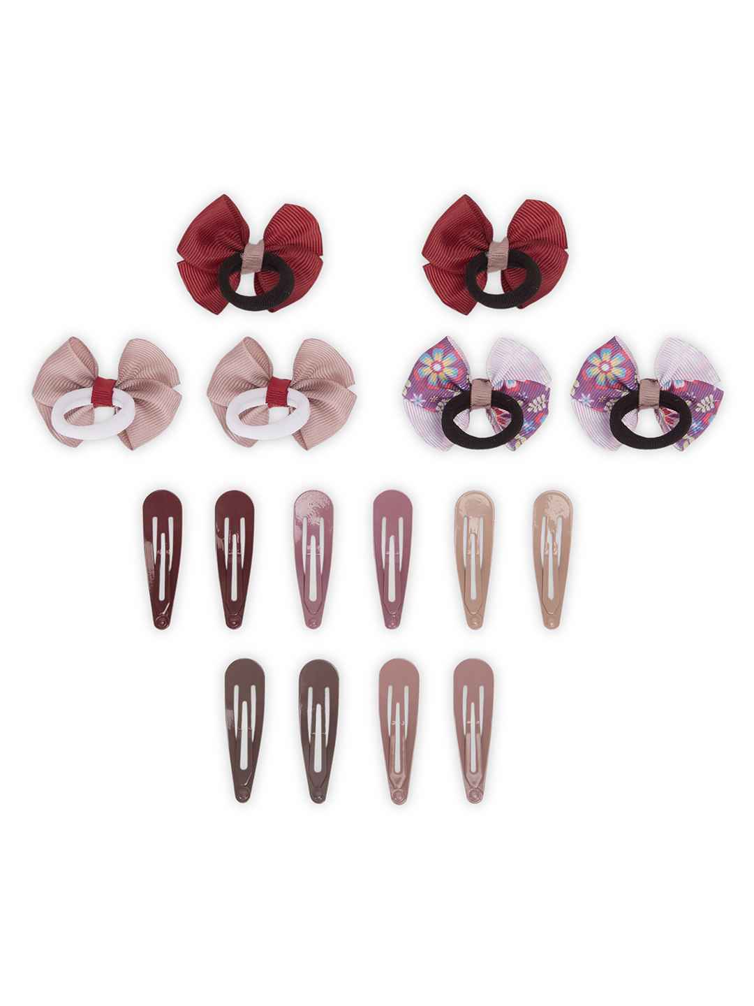 Pack of 5 pairs snap clips and 3 pairs rubberbands - Multicolor