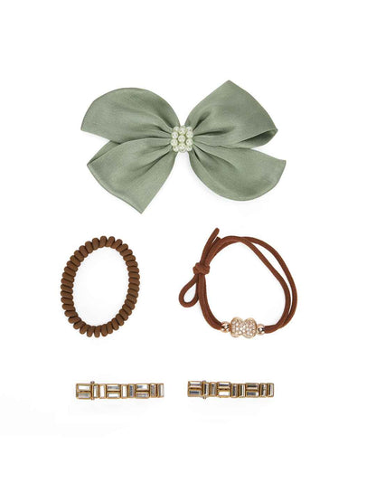 2 Alligator clips, 1 big satin bow & 2 rubber bands - Ivory