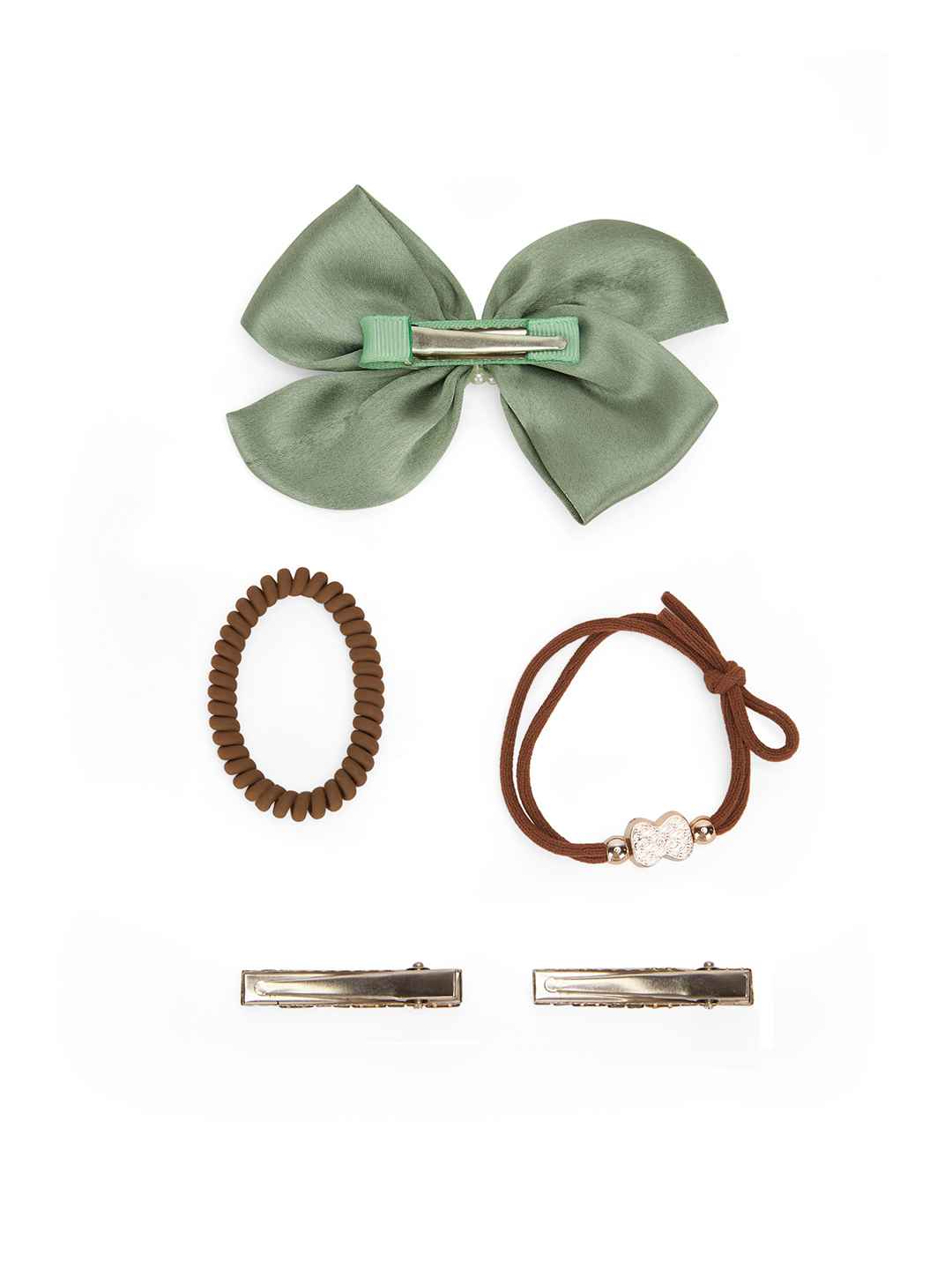 2 Alligator clips, 1 big satin bow & 2 rubber bands - Ivory