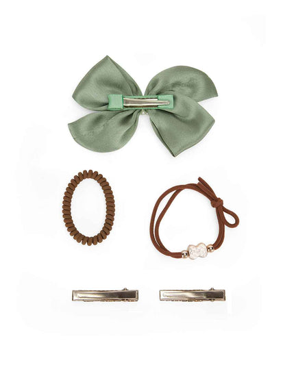 2 Alligator clips, 1 big satin bow & 2 rubber bands - Ivory