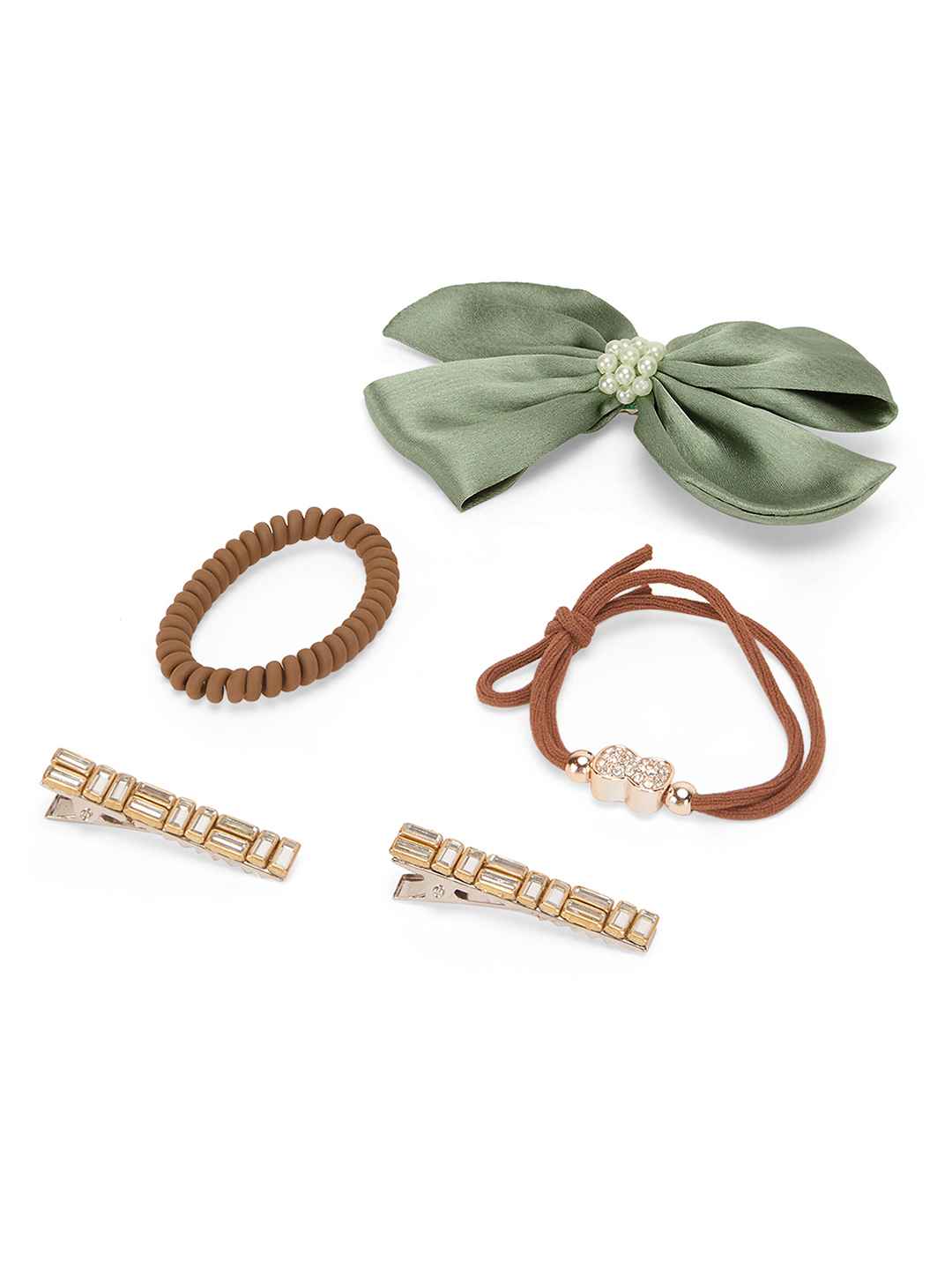 2 Alligator clips, 1 big satin bow & 2 rubber bands - Ivory