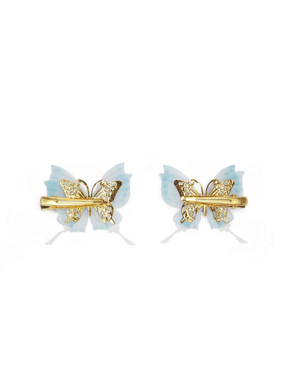 Fancy 4 layer, 3D butterfly alligator hair lips - Blue
