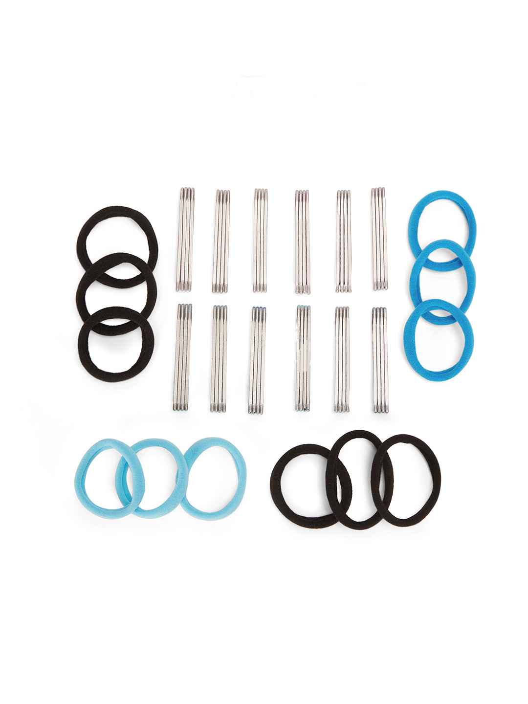 Solid & glitter bobby pins with rubber bands - Blue, Purple