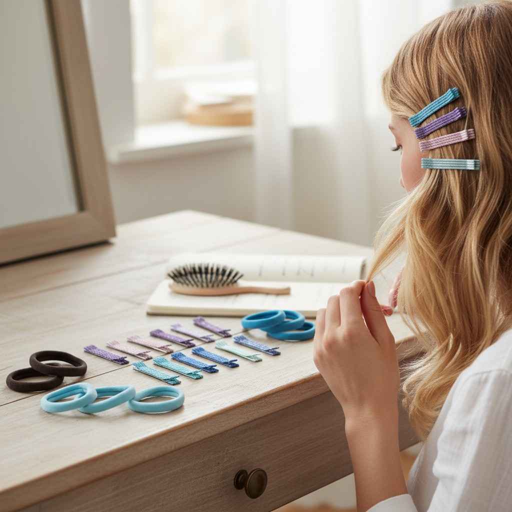 Solid & glitter bobby pins with rubber bands - Blue, Purple