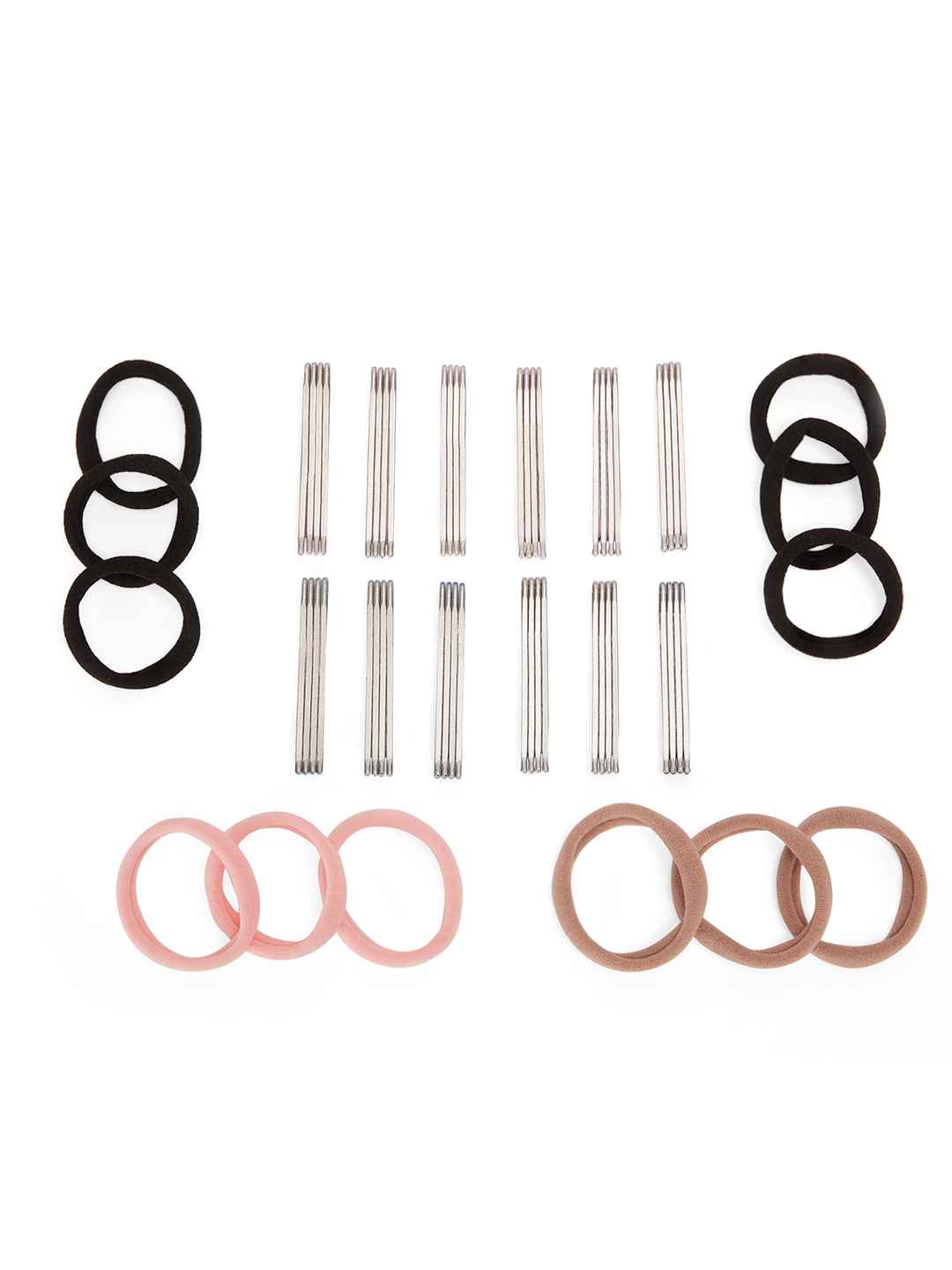 Solid & glitter bobby pins with rubber bands - Black, Pink