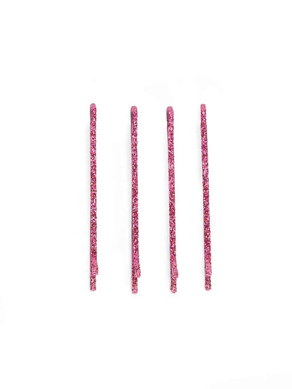 Solid & glitter bobby pins with rubber bands - Black, Pink