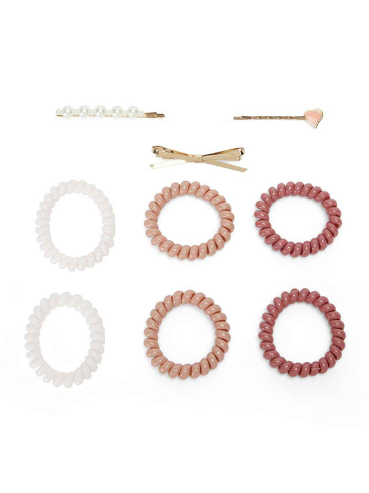 Set of 6 wire hair ties with 3 eleant bobby pins - Pink and Golden