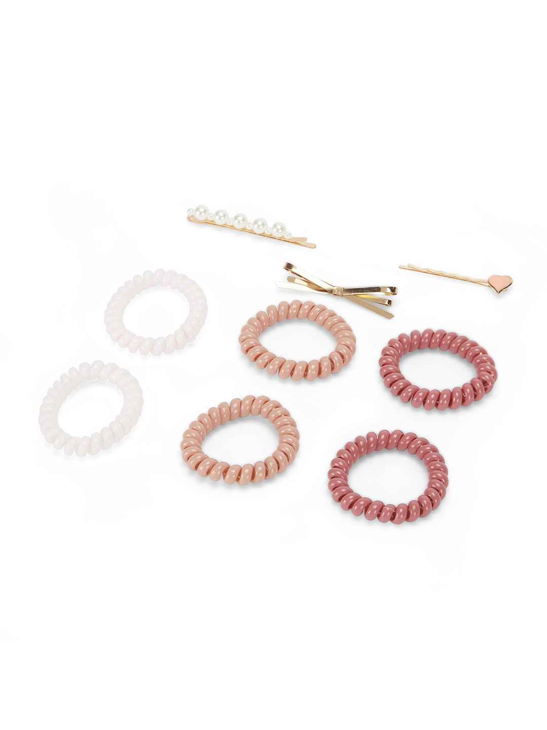 Set of 6 wire hair ties with 3 eleant bobby pins - Pink and Golden