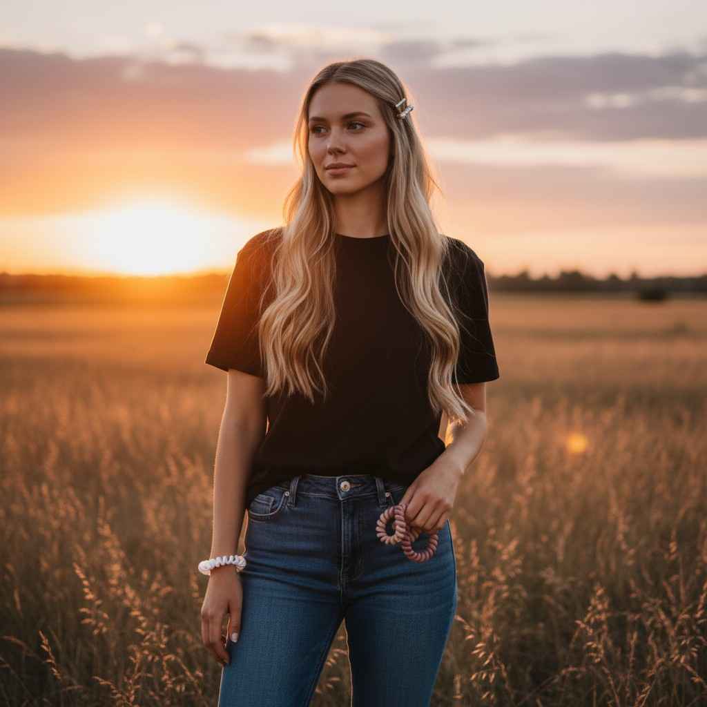 Set of 6 wire hair ties with 3 eleant bobby pins - Pink and Golden