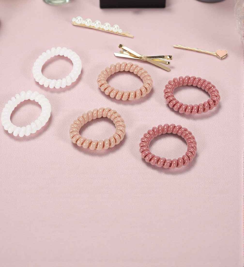 Set of 6 wire hair ties with 3 eleant bobby pins - Pink and Golden