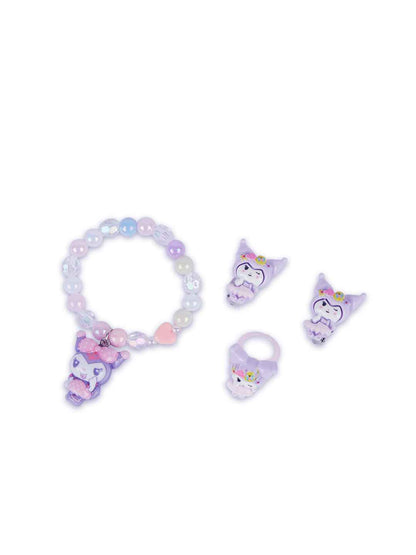 Light up bracelet with matching clip-on earrings and a matching finger ring - Purple