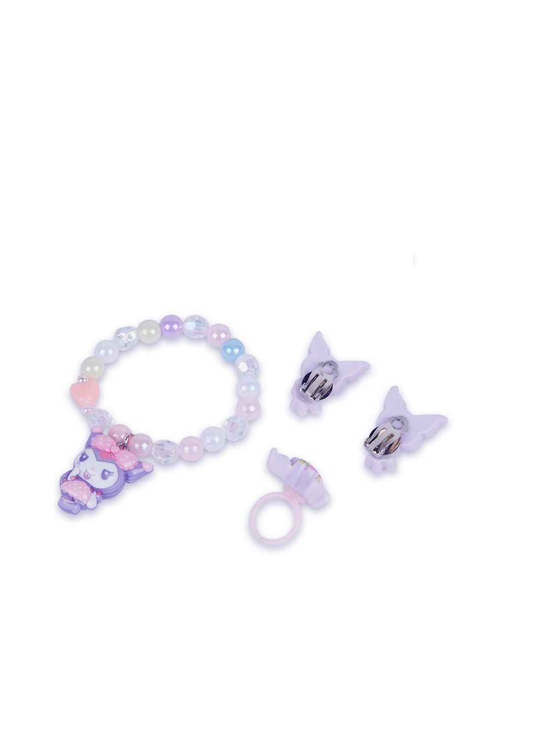 Light up bracelet with matching clip-on earrings and a matching finger ring - Purple