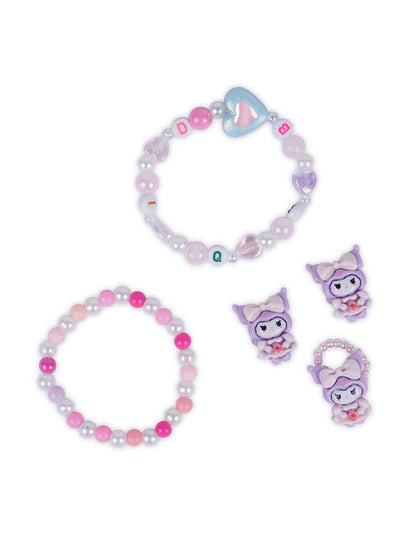 Set of 2 bracelet with matching clip-on earrings and a matching finger ring - Purple