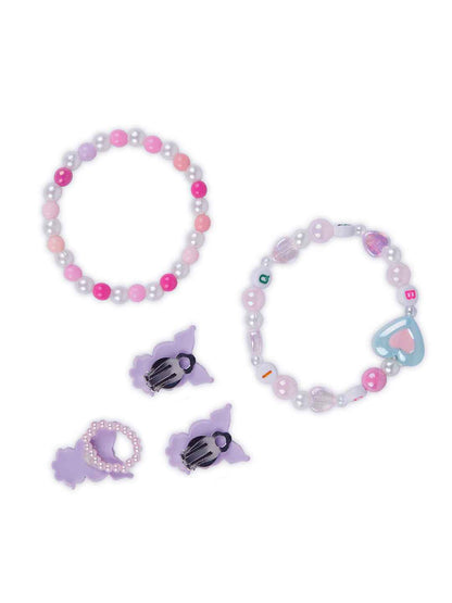 Set of 2 bracelet with matching clip-on earrings and a matching finger ring - Purple