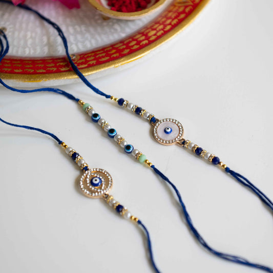 Set of 3 Evil Eye Rakhis A - Blue, White