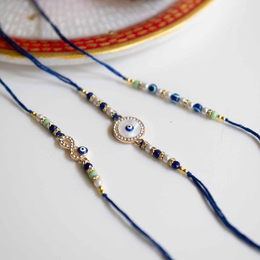 Set of 3 Evil Eye Rakhis B - Blue, White, Sea Green
