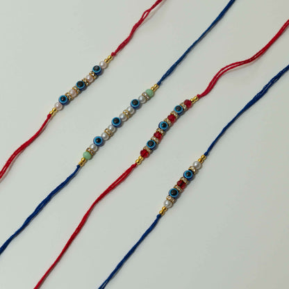 Set of 4 Hand Made Evil Eye Rakhis - Blue, Red